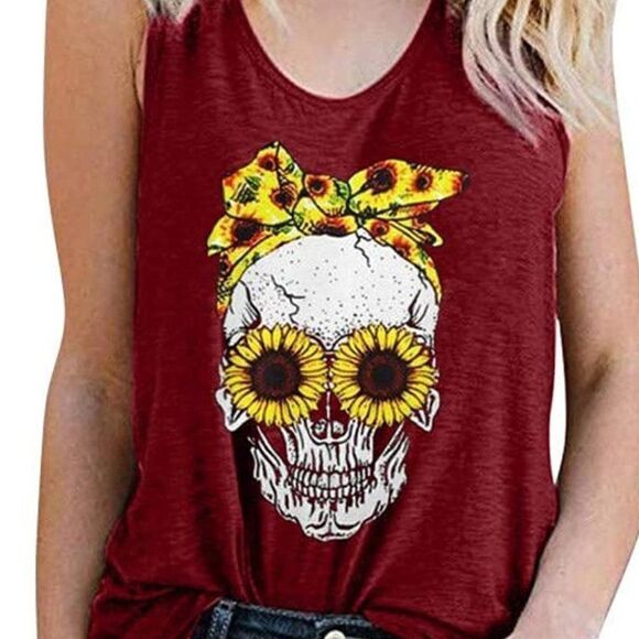 ONLY 2 Small LEFT- NWT Red Skull Print Tank Top - Picture 1 of 2